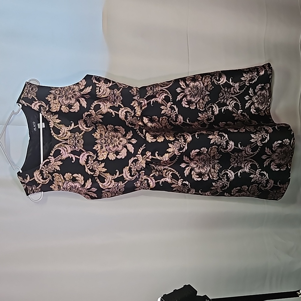 Place Blk/Pink/Gold Brocade Dress Sz M